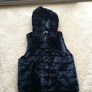Faux fur vest with hood